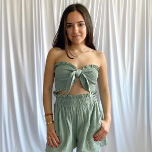 Green Smocked Tie Tube Top